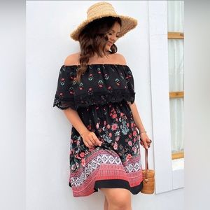 Black floral off shoulder dress